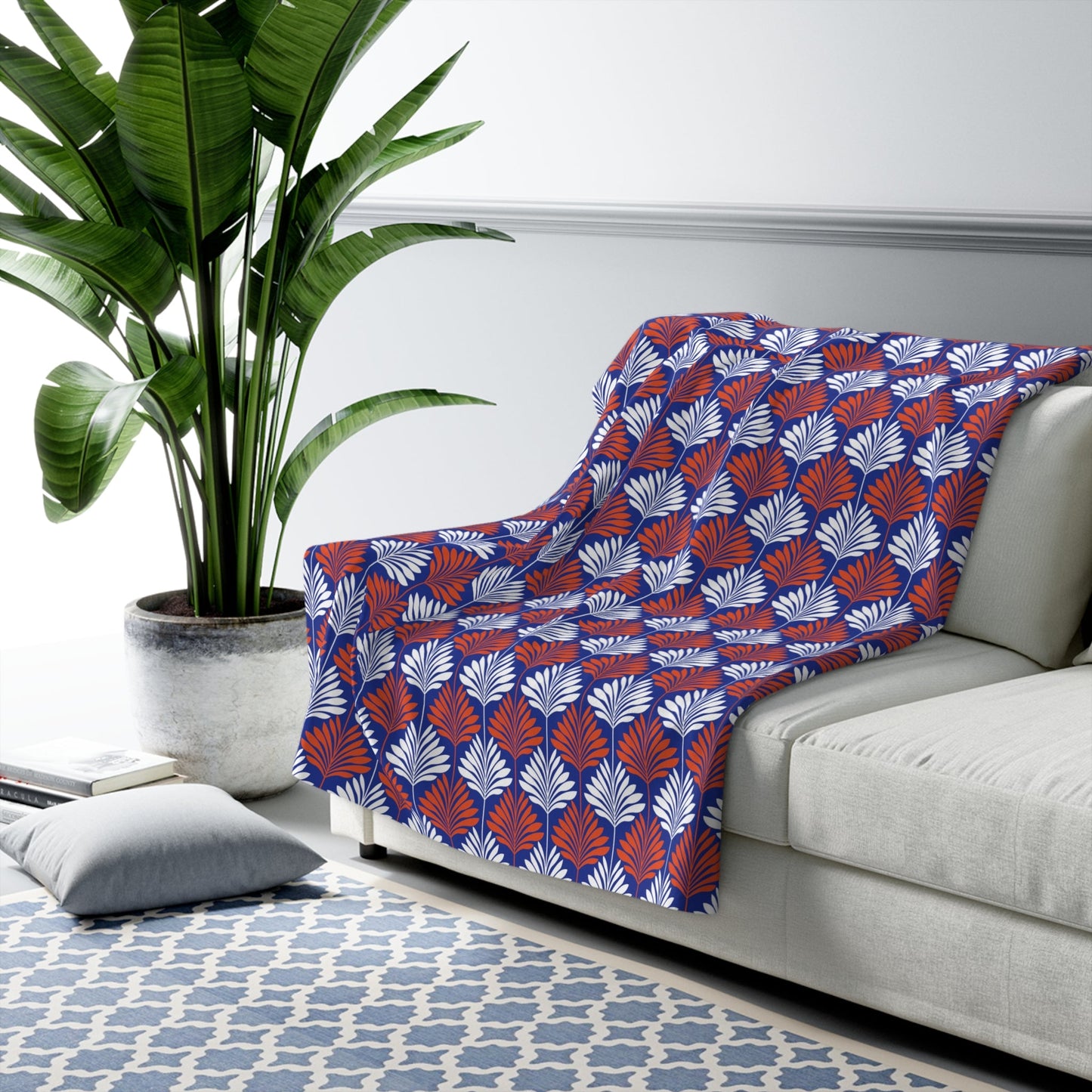 Sherpa Fleece Blanket | Bright Blue & Orange | Deco