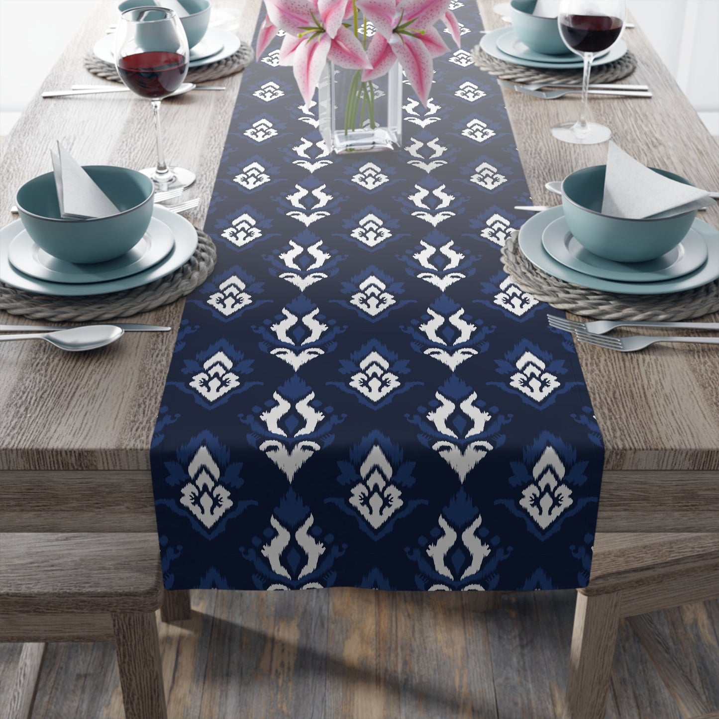 Table Runner | Navy & White | Ikat
