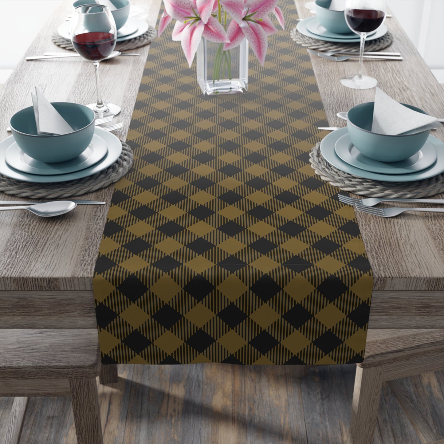 Table Runner | Black & Gold | Gingham