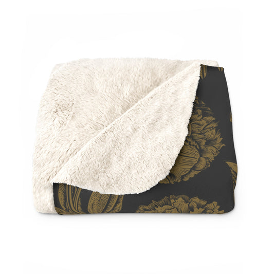 Sherpa Fleece Blanket | Black & Gold | Peony