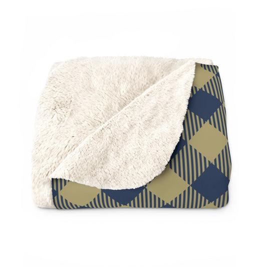 Sherpa Fleece Blanket | Blue & Gold | Gingham