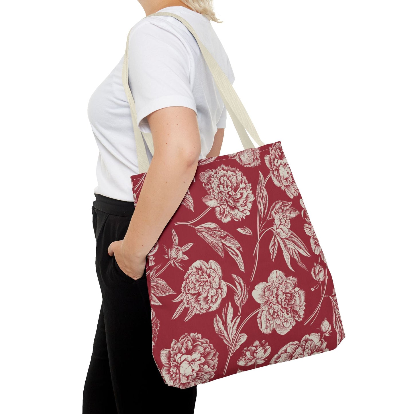 Tote Bag | Maroon & White | Peony