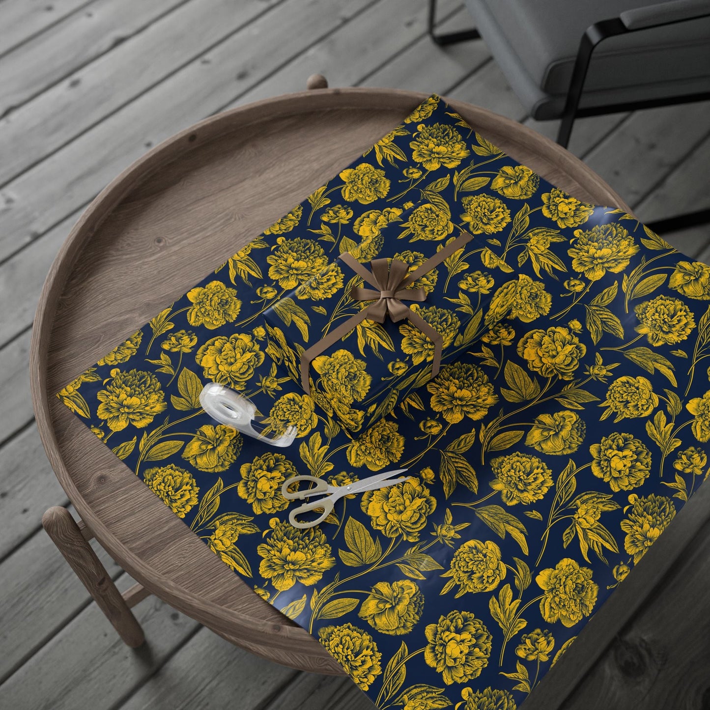 Gift Wrap | Yellow & Blue | Peony