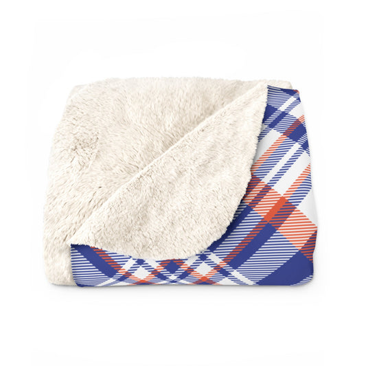 Sherpa Fleece Blanket | Bright Blue & Orange | Tartan