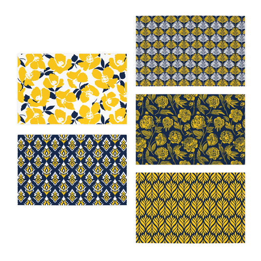 5 Notecards | Yellow & Blue