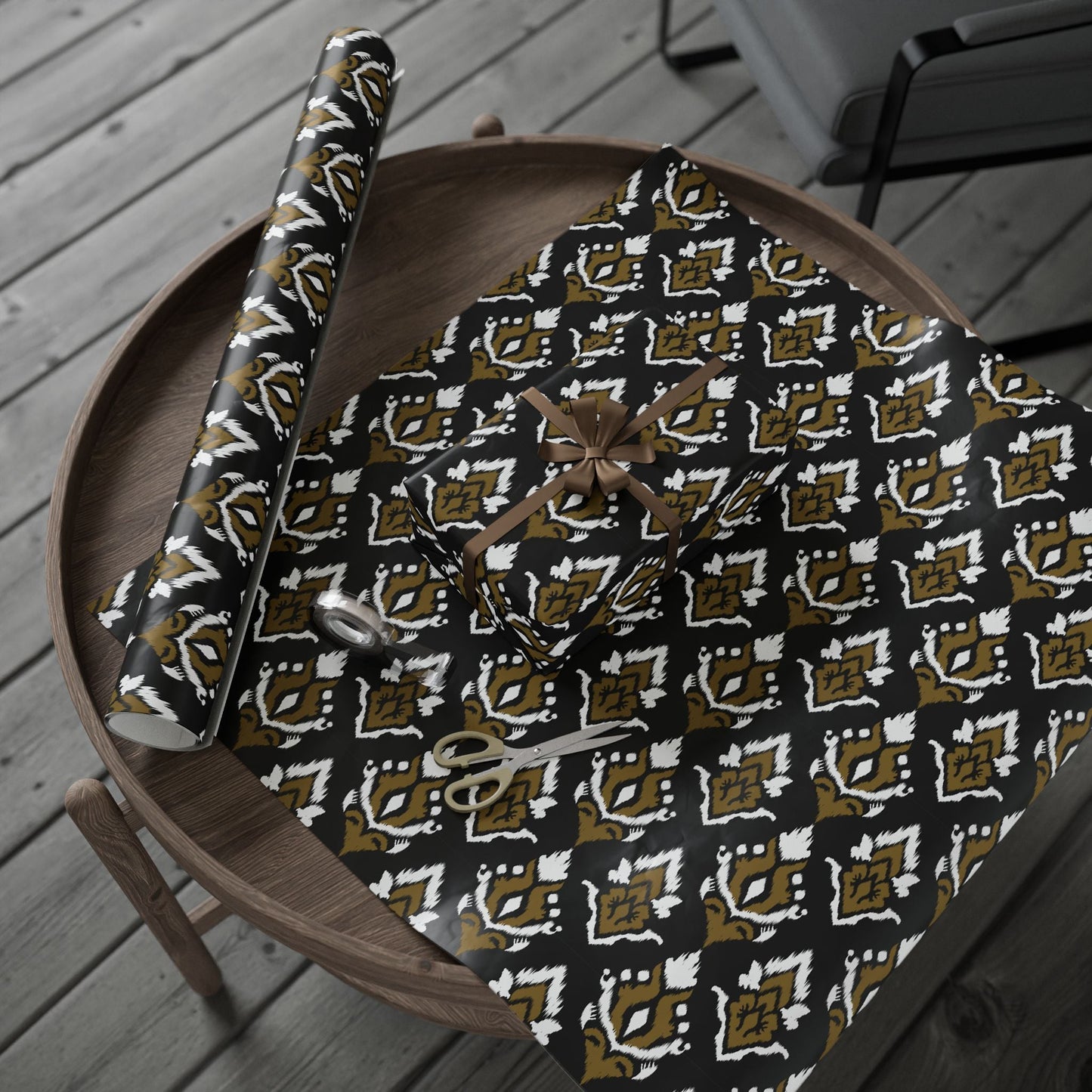Gift Wrap | Black & Gold | Ikat
