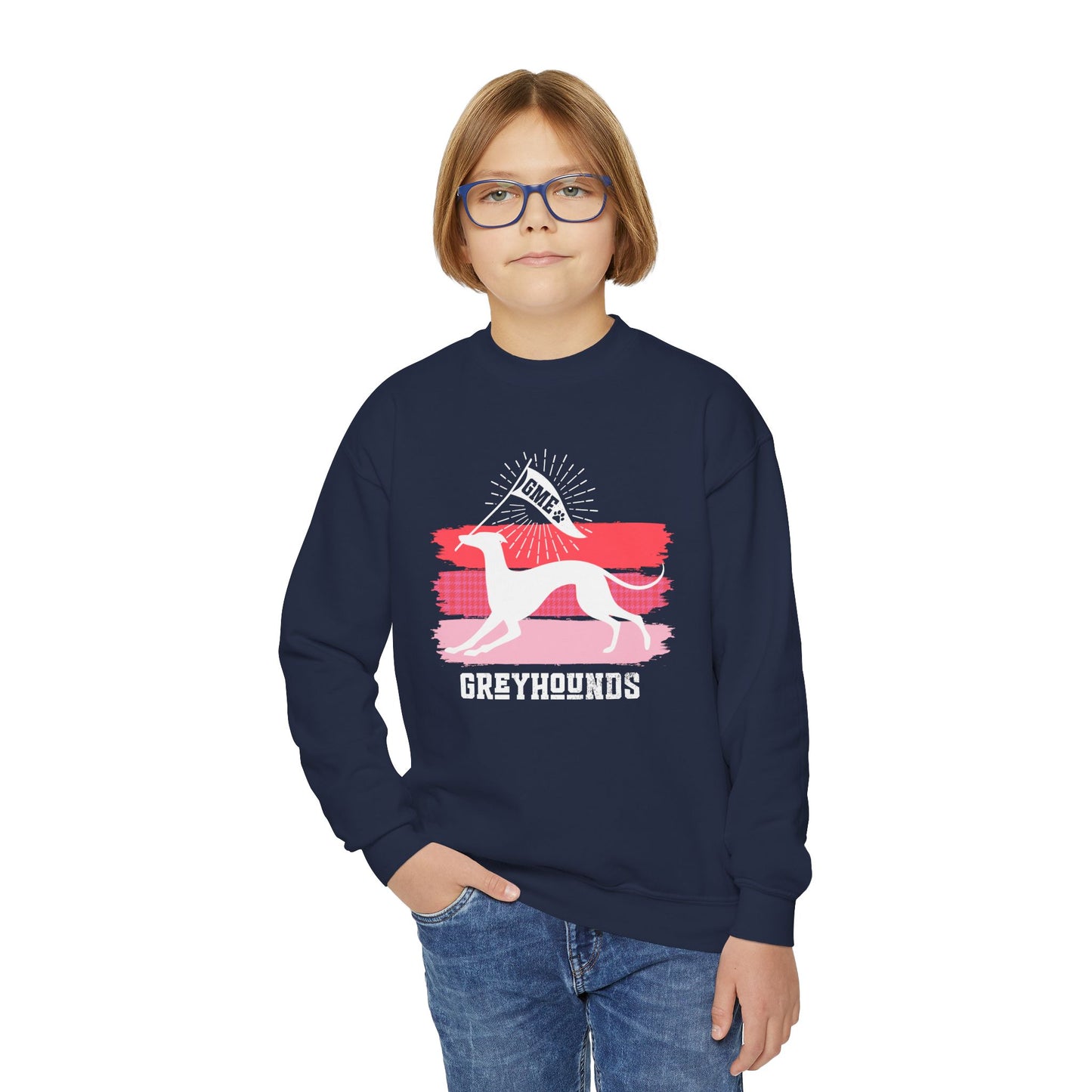 Youth Crewneck Sweatshirt | Greyhounds | Pink Flag