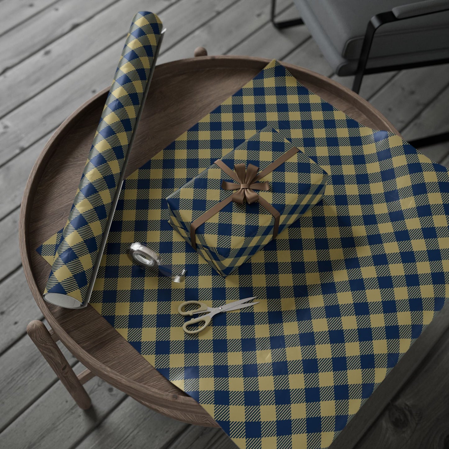 Gift Wrap | Blue & Gold | Gingham