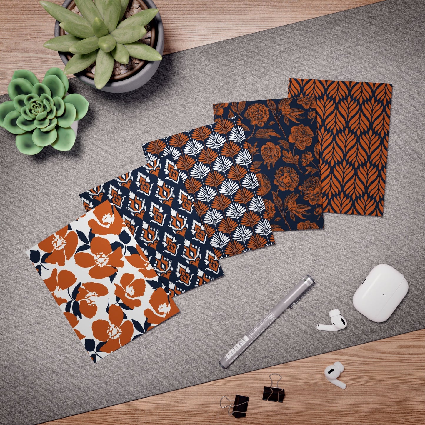 5 Notecards | Orange & Blue