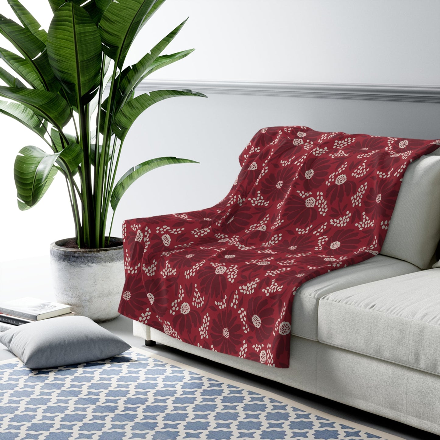 Sherpa Fleece Blanket | Maroon & White | Bellis