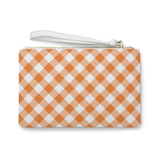 Clutch Bag | Orange & White | Gingham