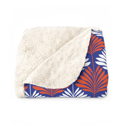 Sherpa Fleece Blanket | Bright Blue & Orange | Deco