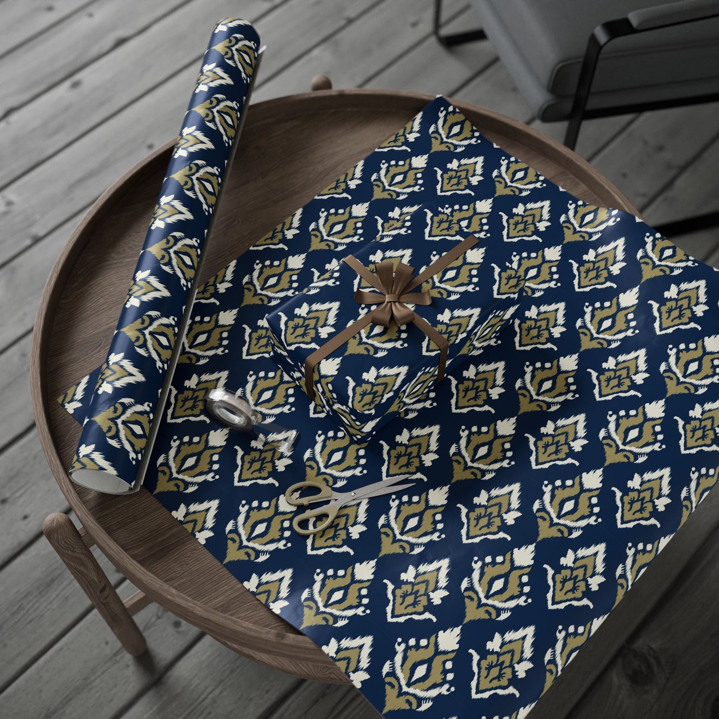 Gift Wrap | Blue & Gold | Ikat