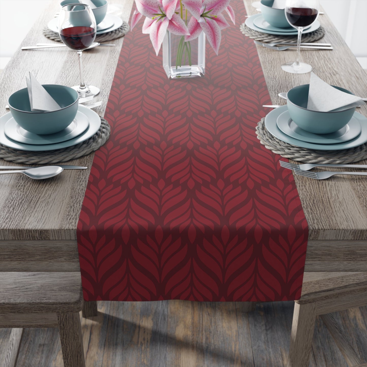 Table Runner | Maroon & White | Palm