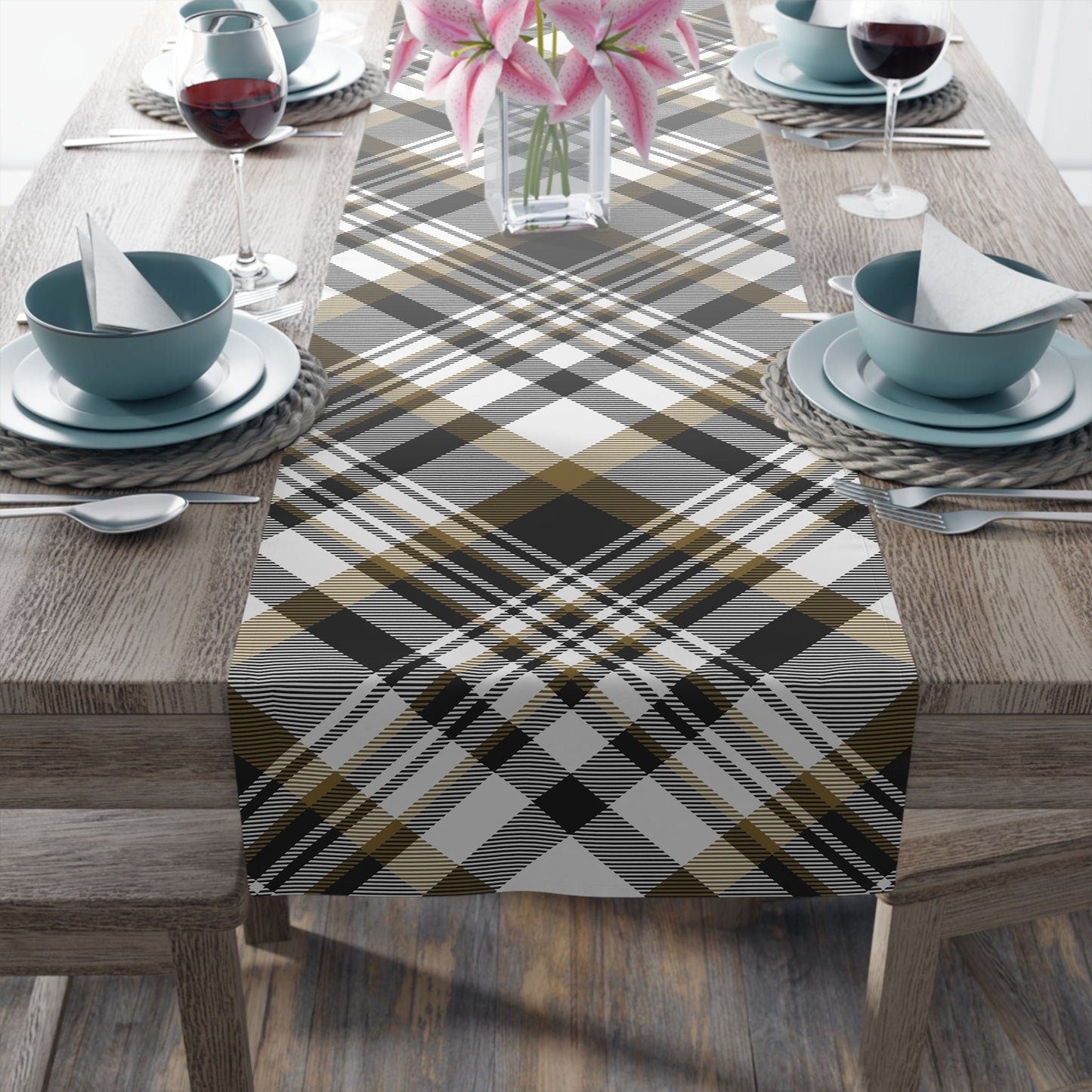 Table Runner | Black & Gold | Tartan