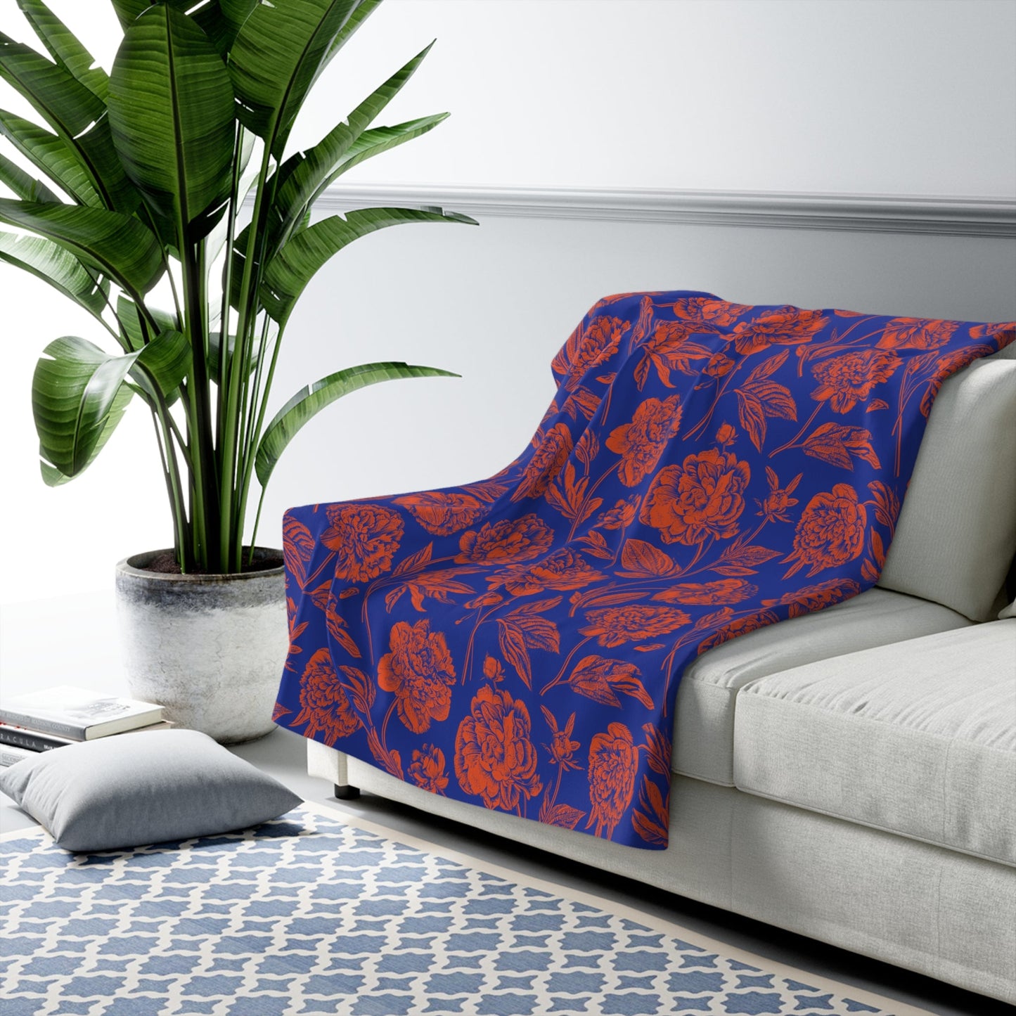 Sherpa Fleece Blanket | Bright Blue & Orange | Peony