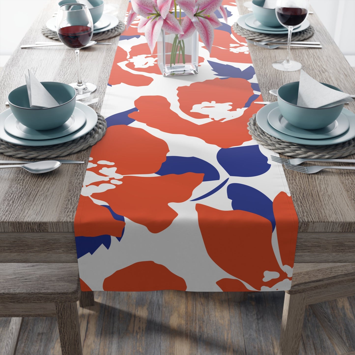 Table Runner | Bright Blue & Orange | Poppy
