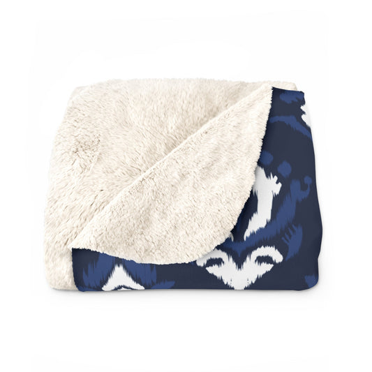 Sherpa Fleece Blanket | Navy & White | Ikat