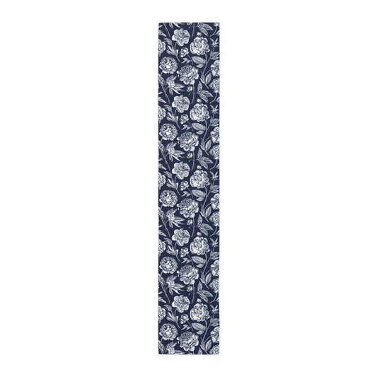Table Runner | Navy & White | Peony