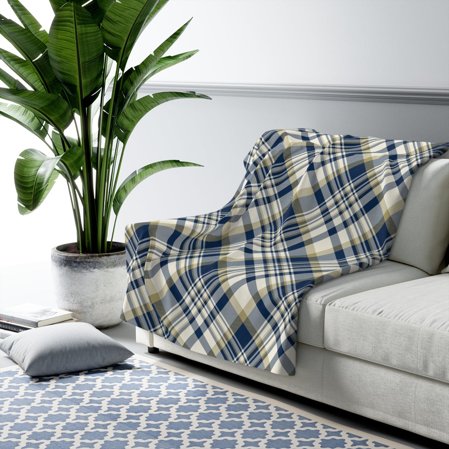 Sherpa Fleece Blanket | Blue & Gold | Tartan