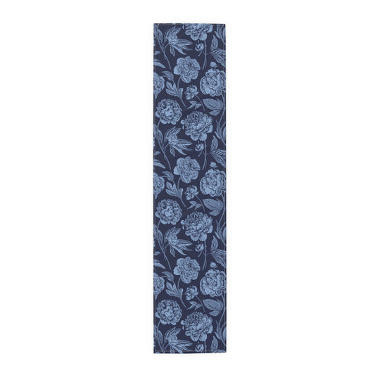 Table Runner | Light Blue & White | Peony