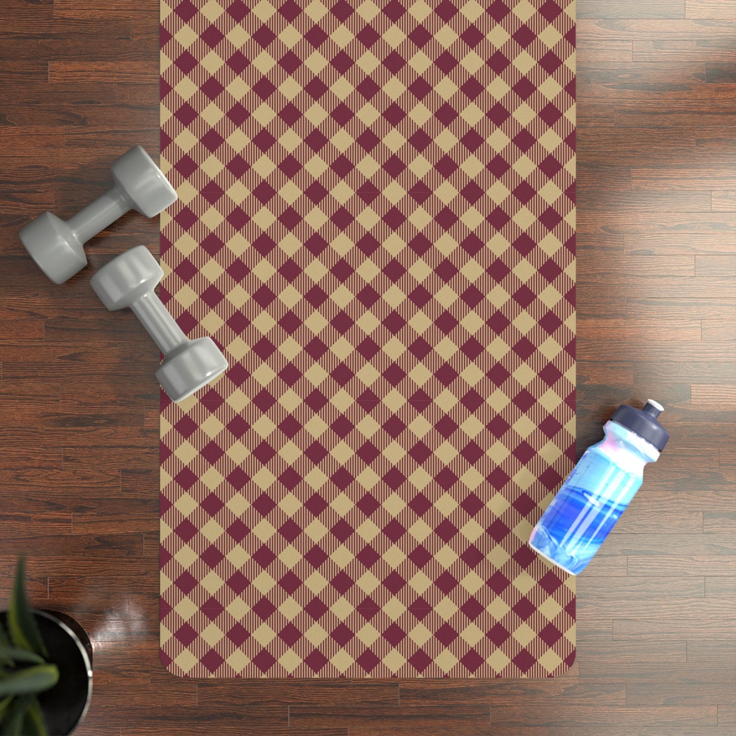 Yoga Mat | Maroon & Gold | Gingham