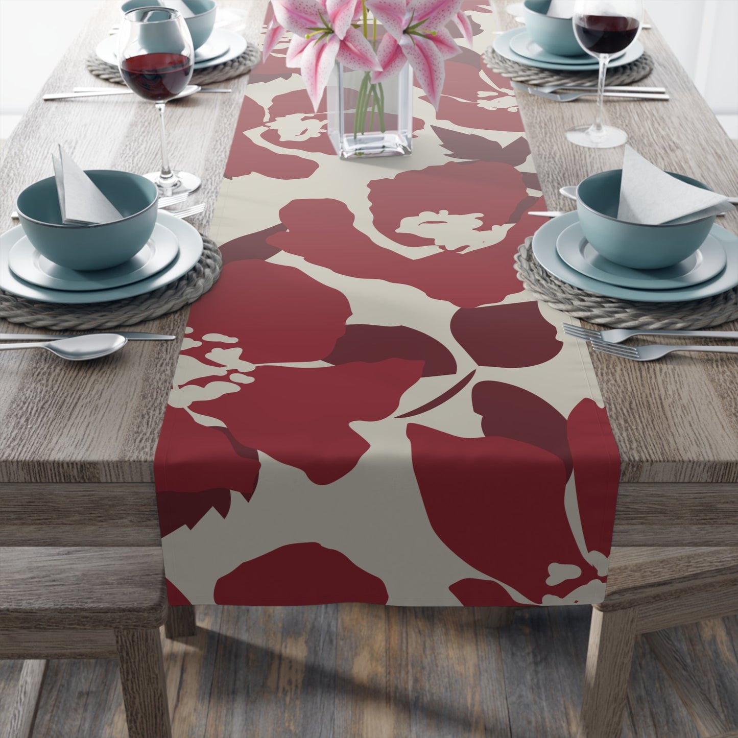 Table Runner | Maroon & White | Poppy