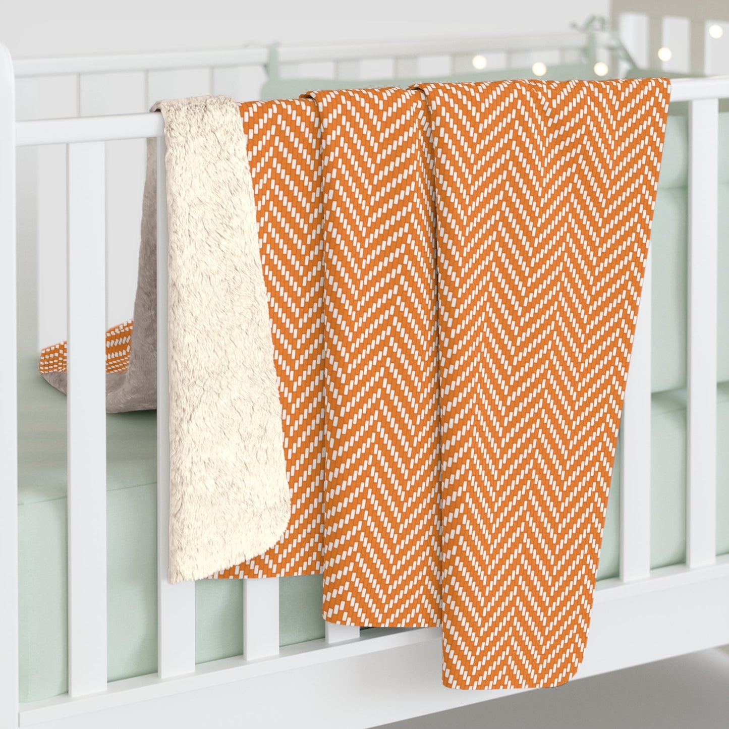 Sherpa Blanket | Orange & White | Herringbone
