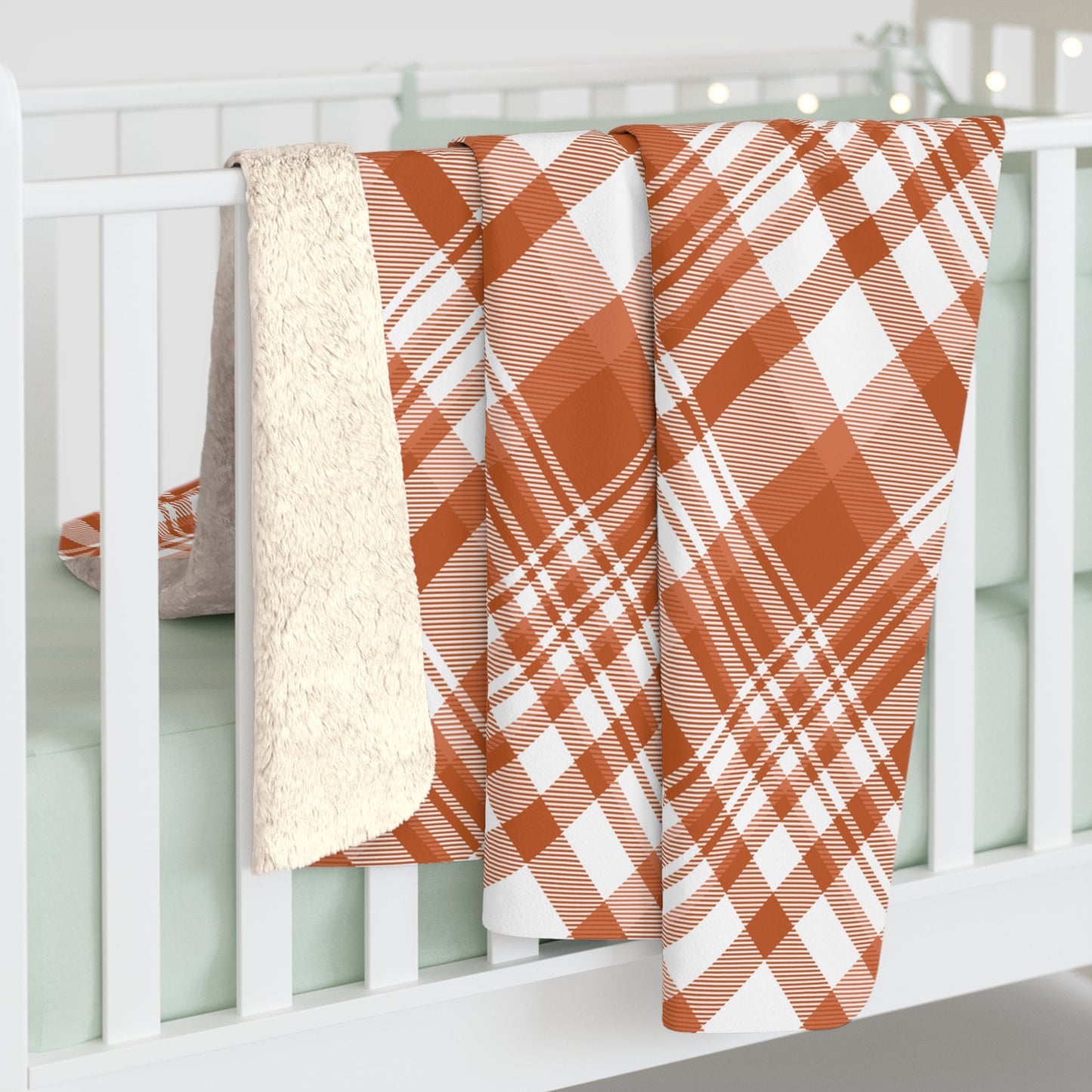 Sherpa Blanket | Dark Orange & White | Tartan