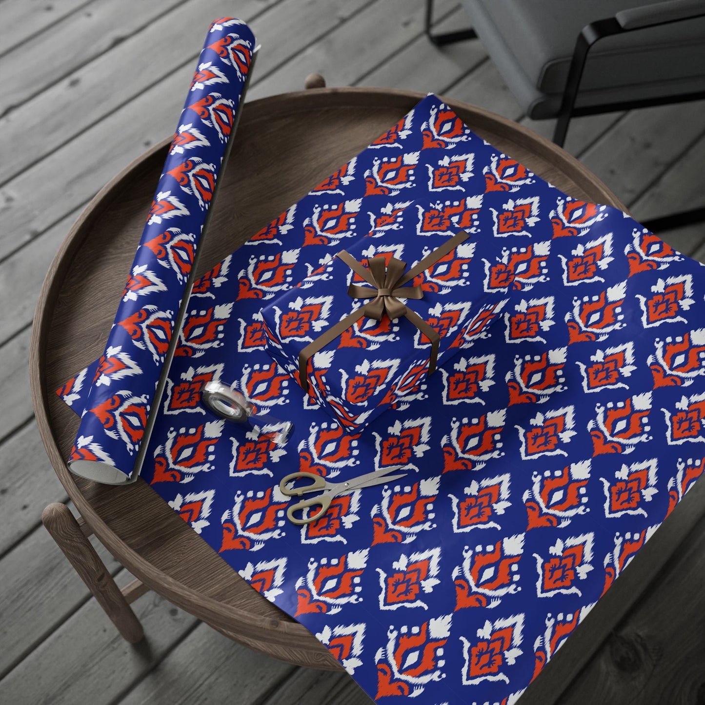 Gift Wrap | Bright Blue & Orange | Ikat