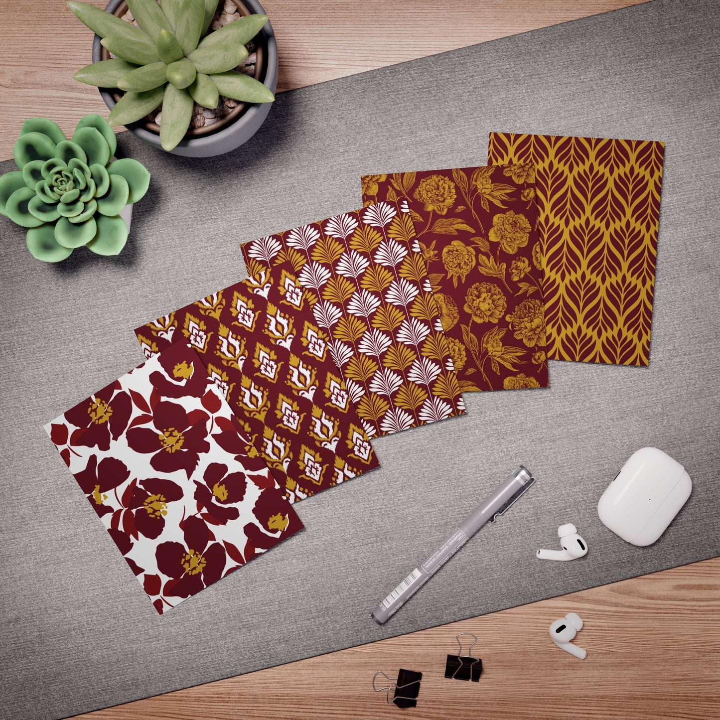 5 Notecards | Red & Yellow