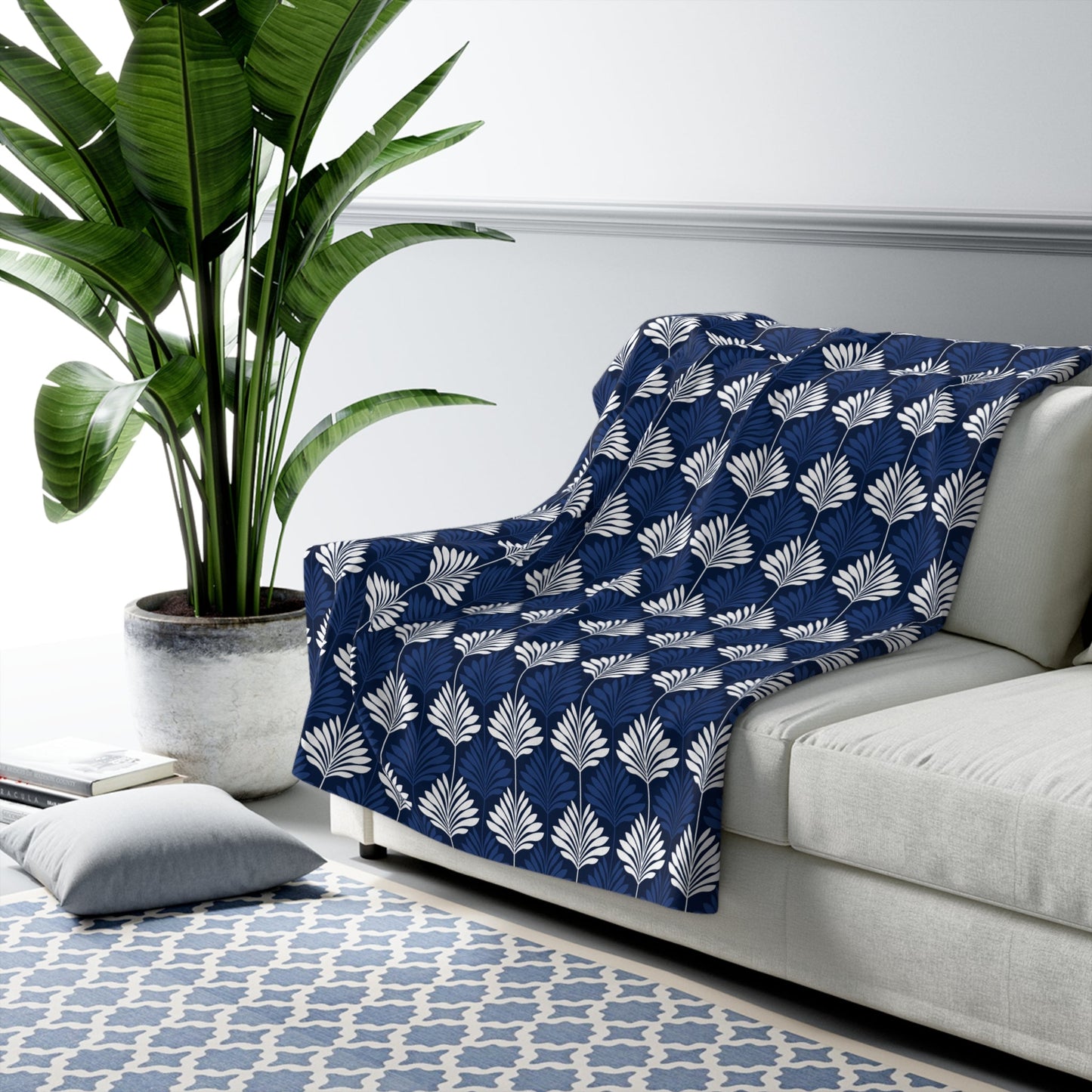 Sherpa Fleece Blanket | Navy & White | Deco