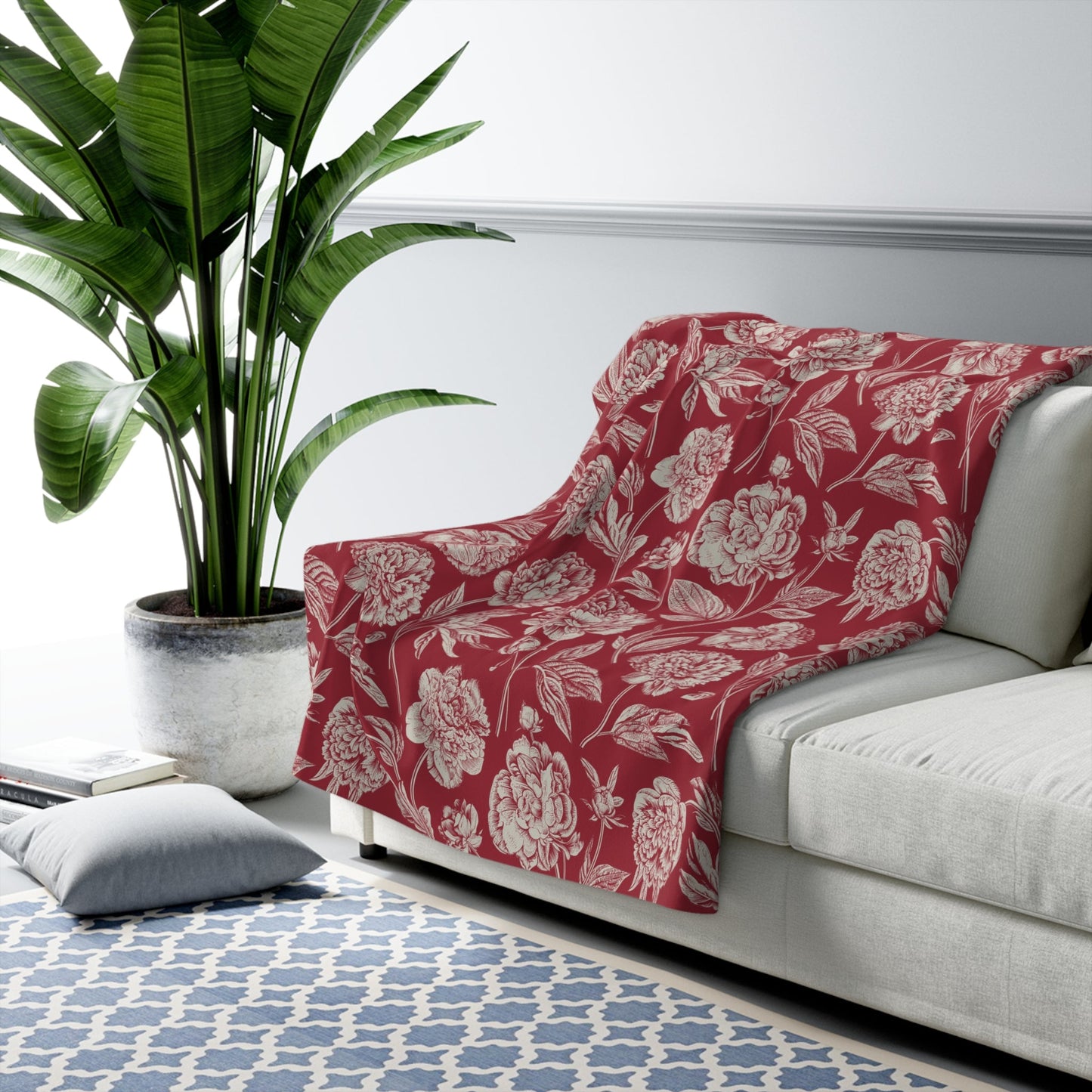 Sherpa Fleece Blanket | Maroon & White | Peony