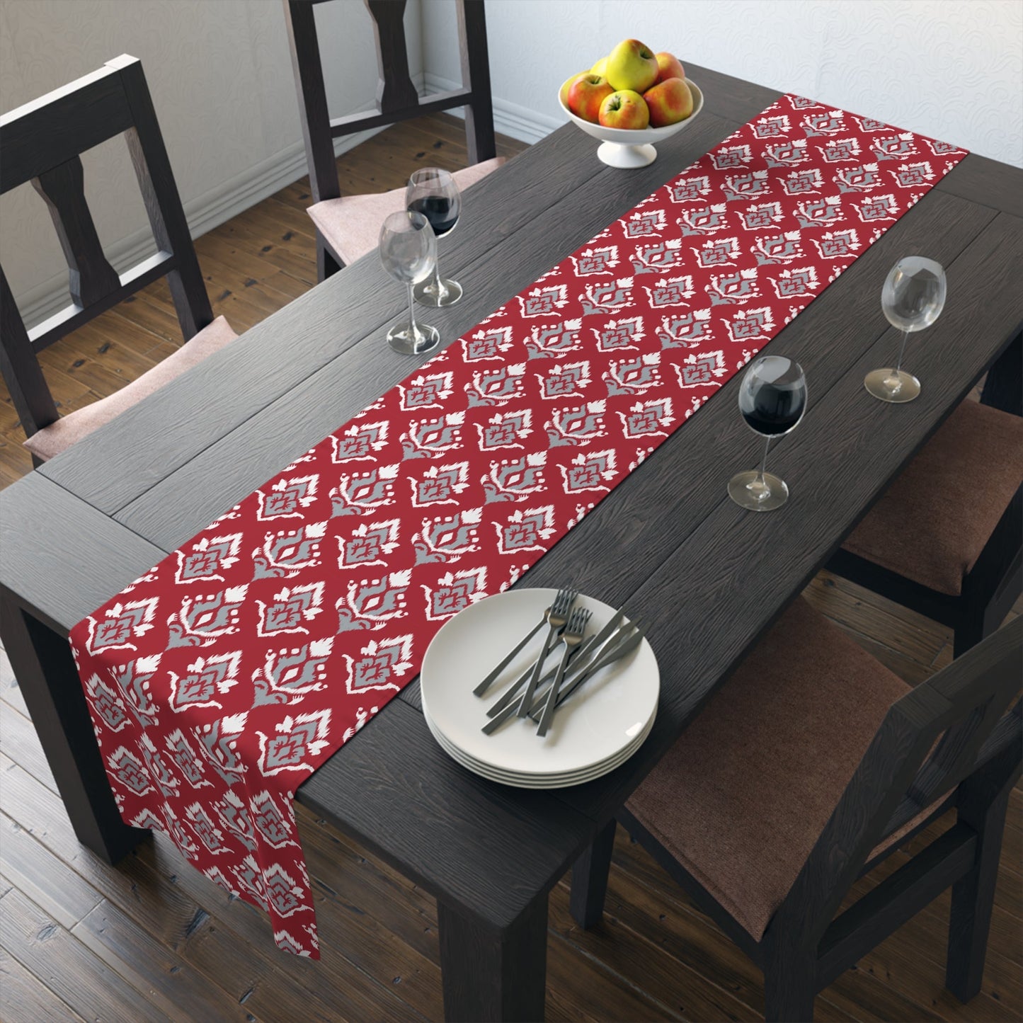 Table Runner | Red & Gray | Ikat