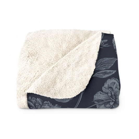Sherpa Fleece Blanket- Personalized | Navy & White | Peony