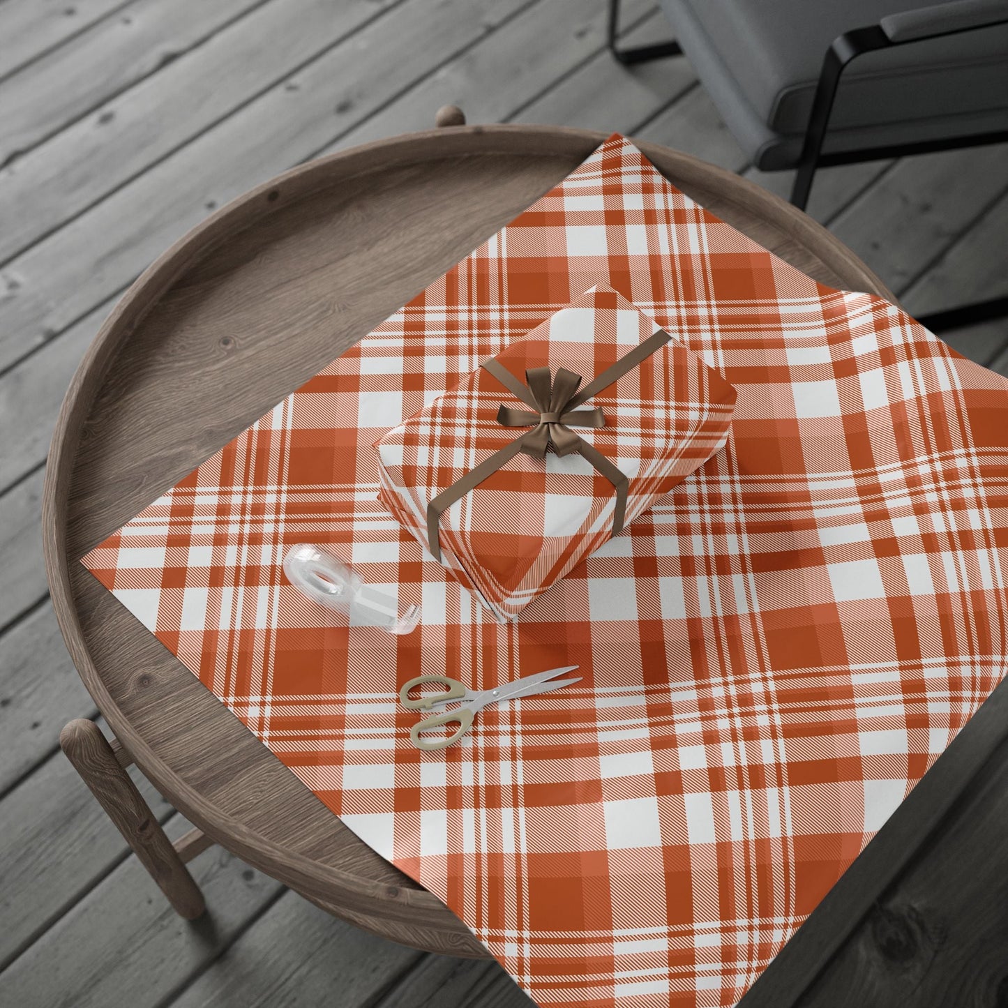 Gift Wrap | Dark Orange & White | Tartan