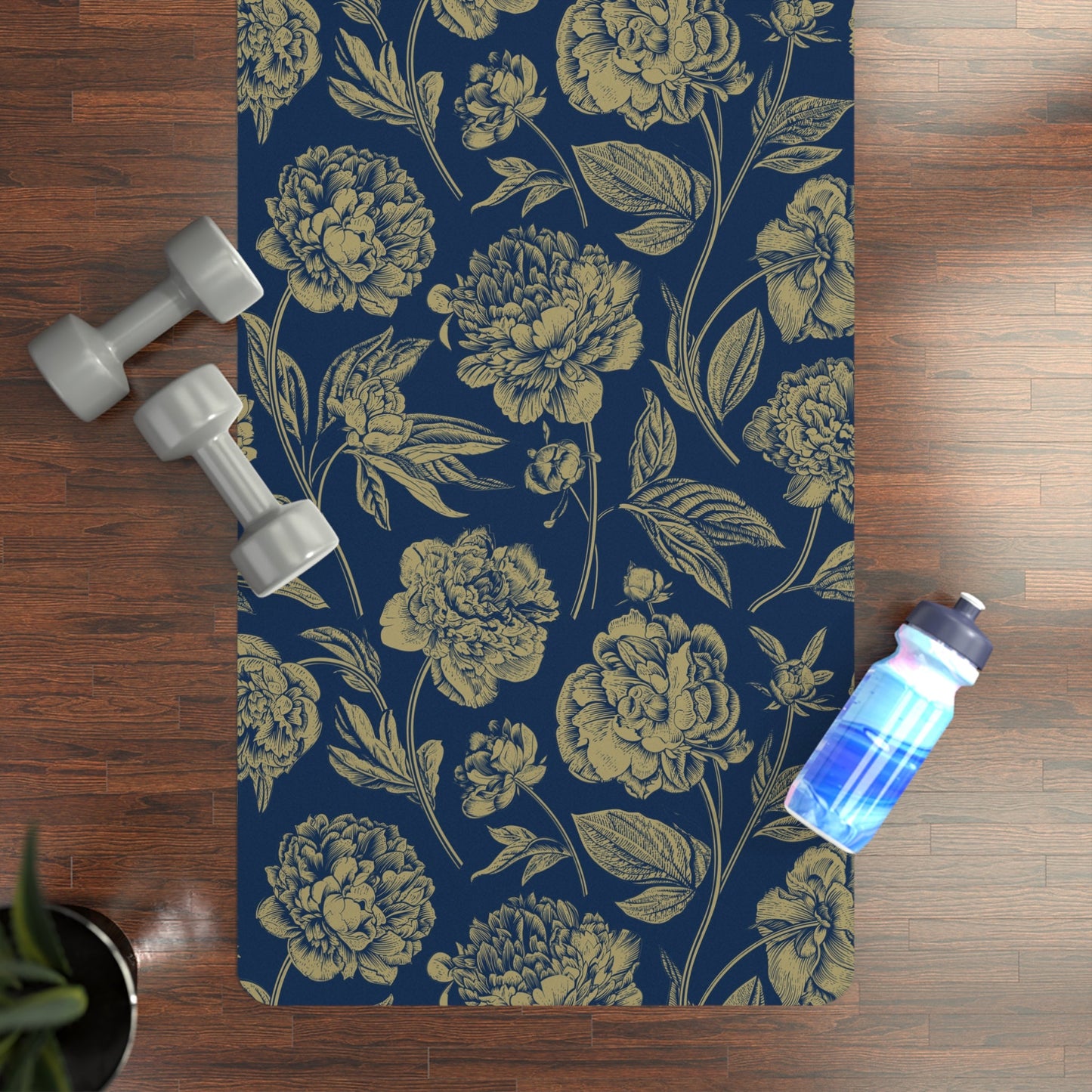 Yoga Mat | Blue & Gold | Peony