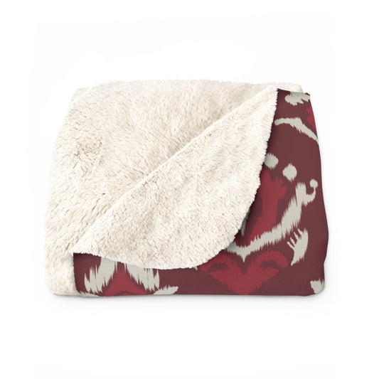 Sherpa Fleece Blanket | Maroon & White | Ikat