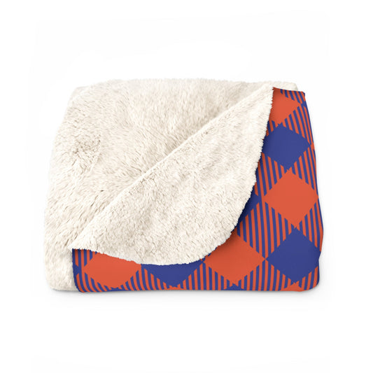 Sherpa Fleece Blanket | Bright Blue & Orange | Gingham