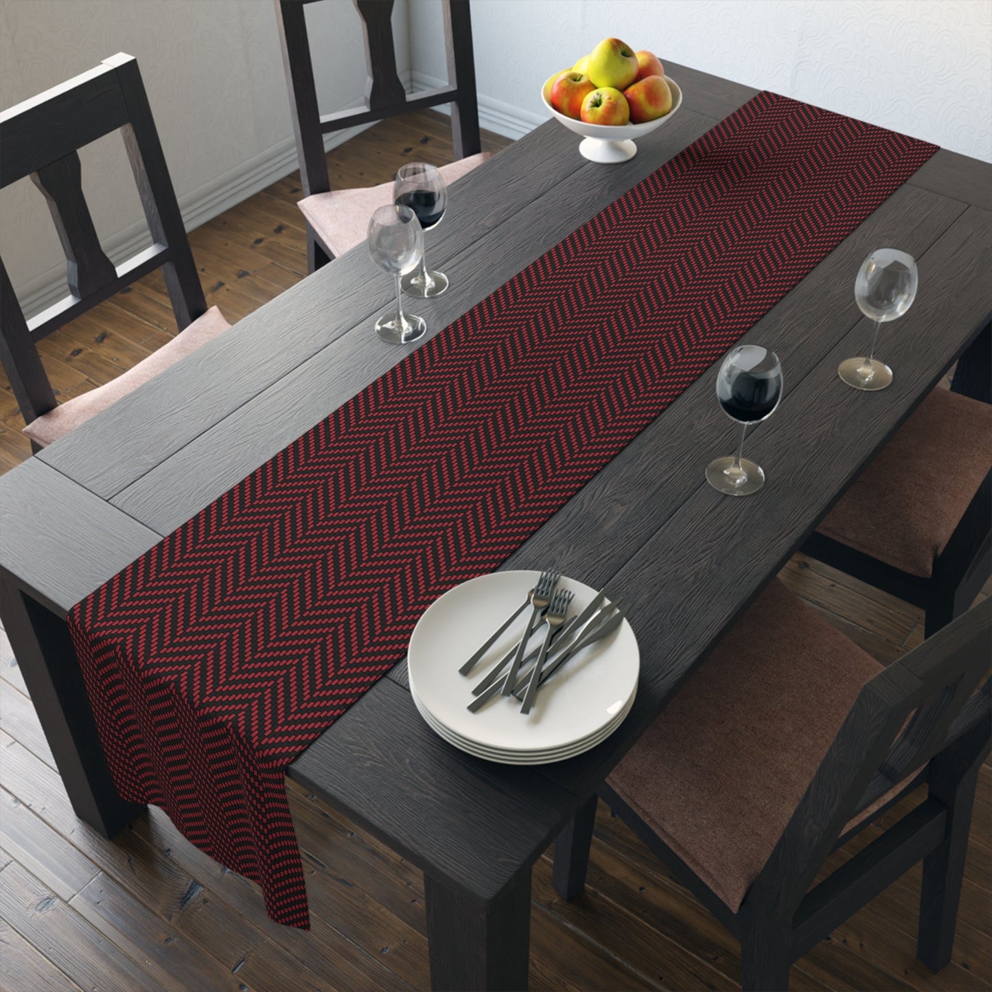 Table Runner | Red & Black | Herringbone