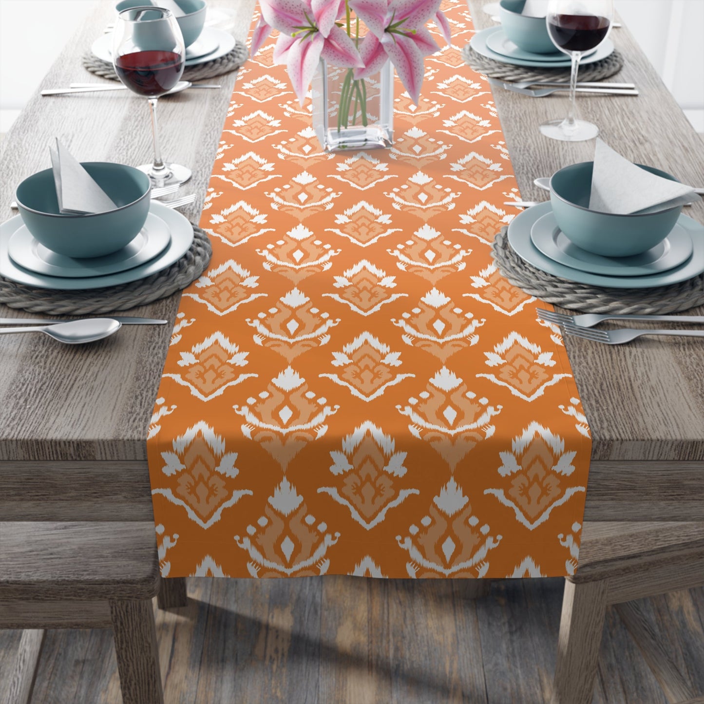 Table Runner | Orange & White | Ikat