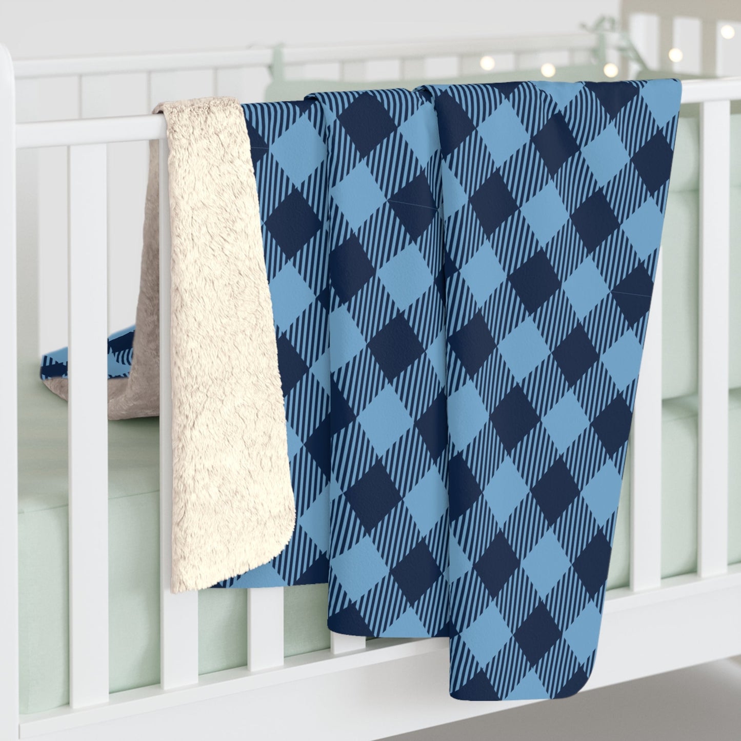 Sherpa Blanket | Light Blue & White | Gingham