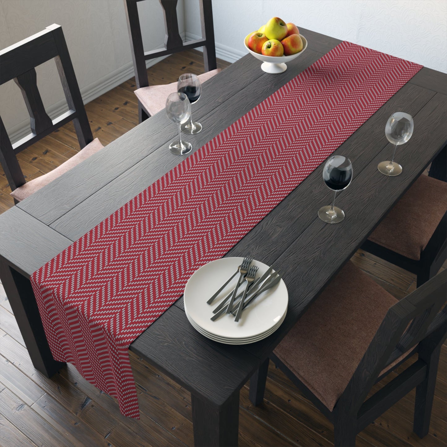 Table Runner | Red & Gray | Herringbone