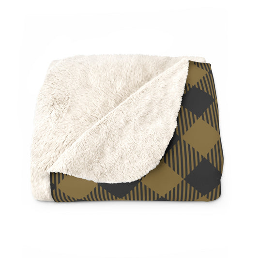 Sherpa Fleece Blanket | Black & Gold | Gingham