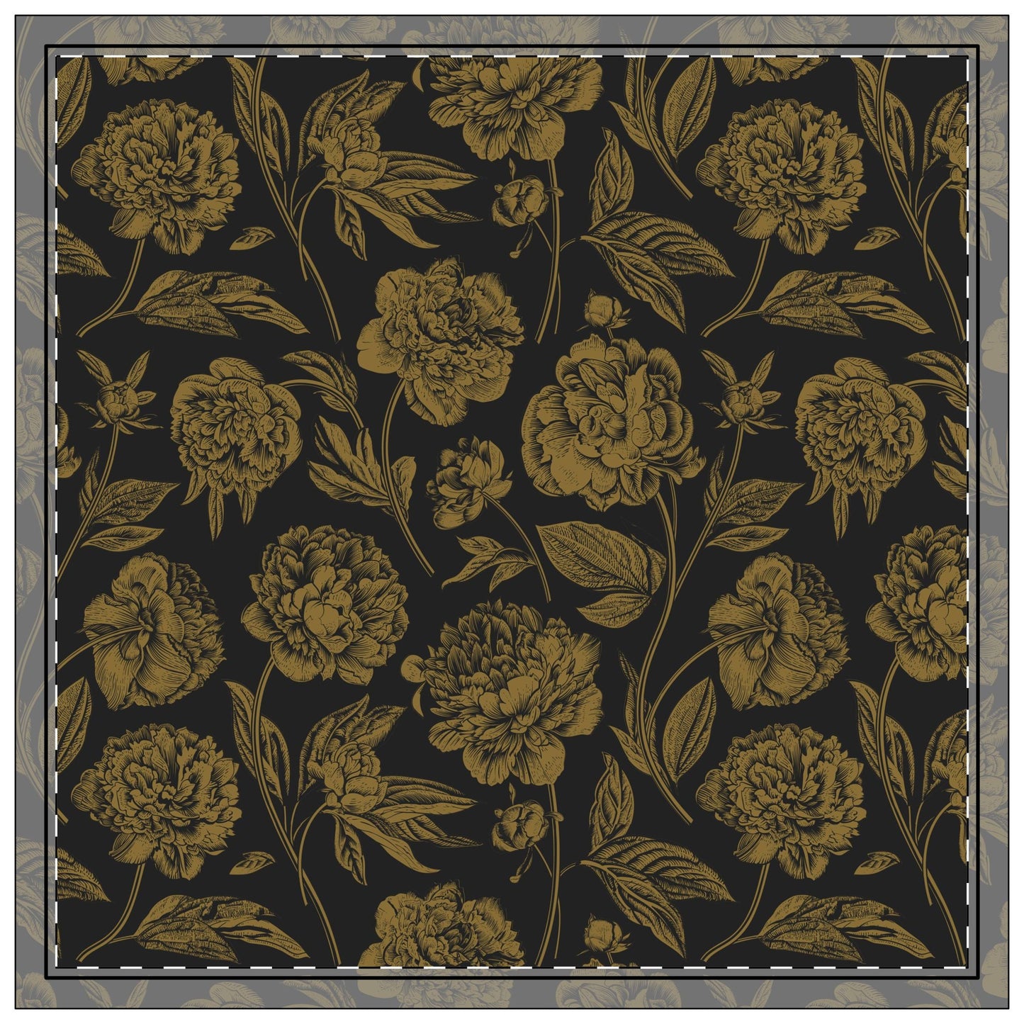 Napkin 4-set | Black & Gold | Peony