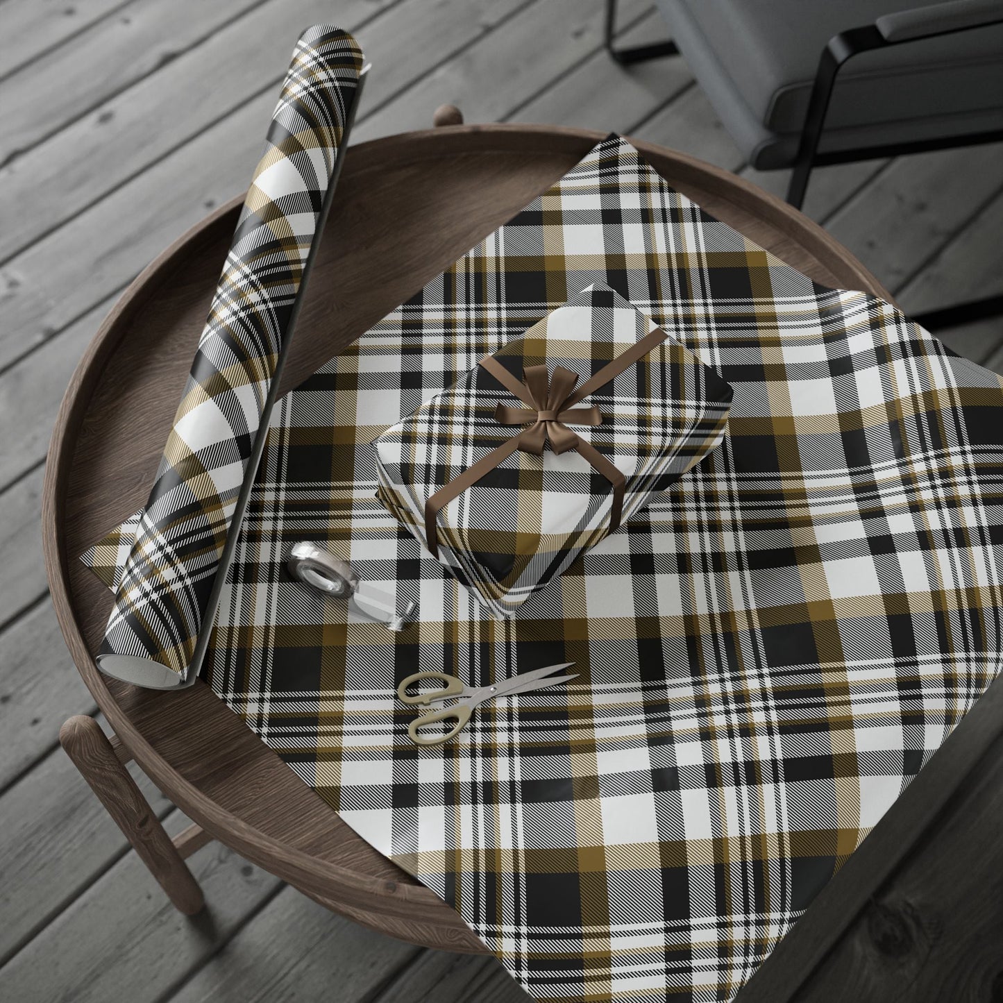 Gift Wrap | Black & Gold | Tartan