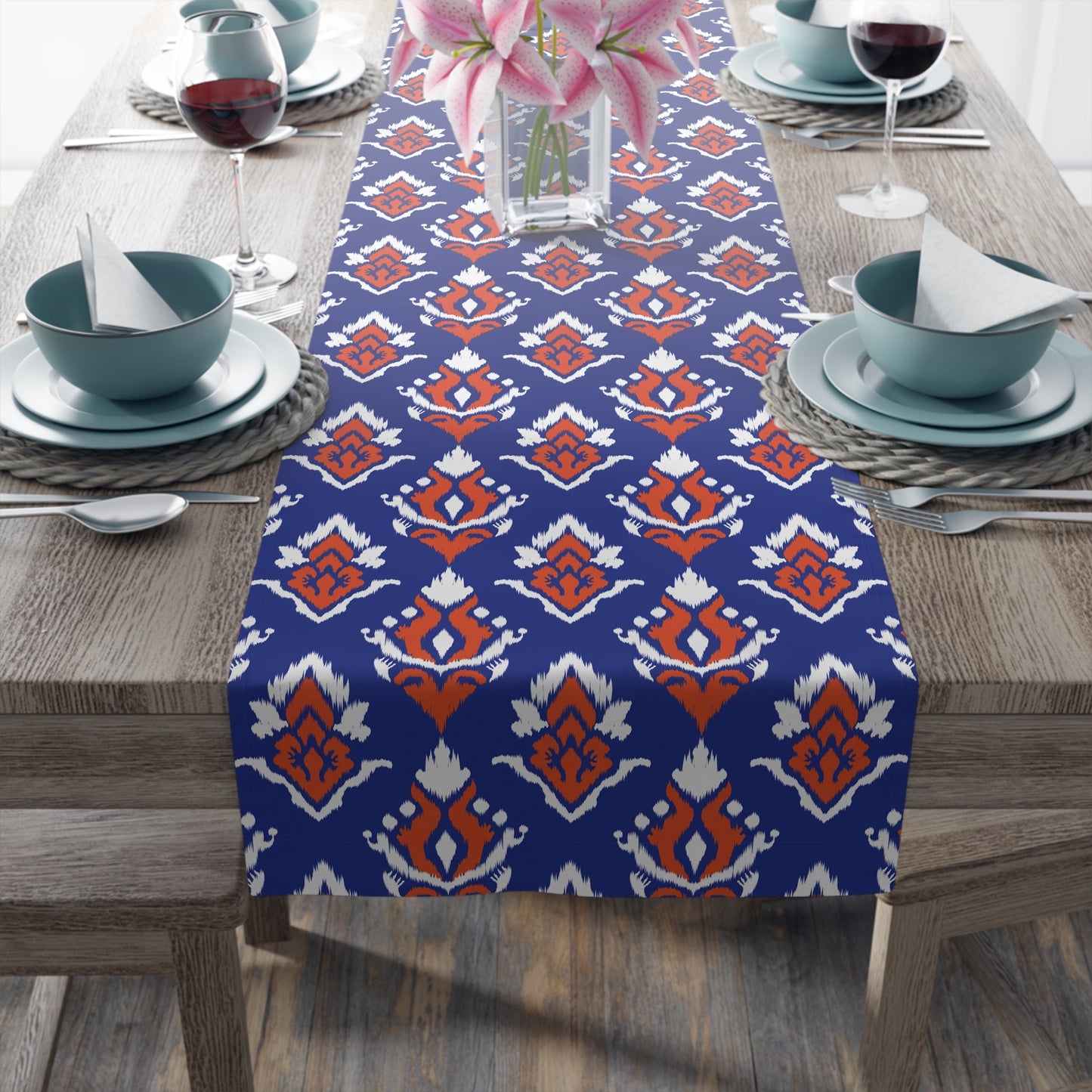 Table Runner | Bright Blue & Orange | Ikat
