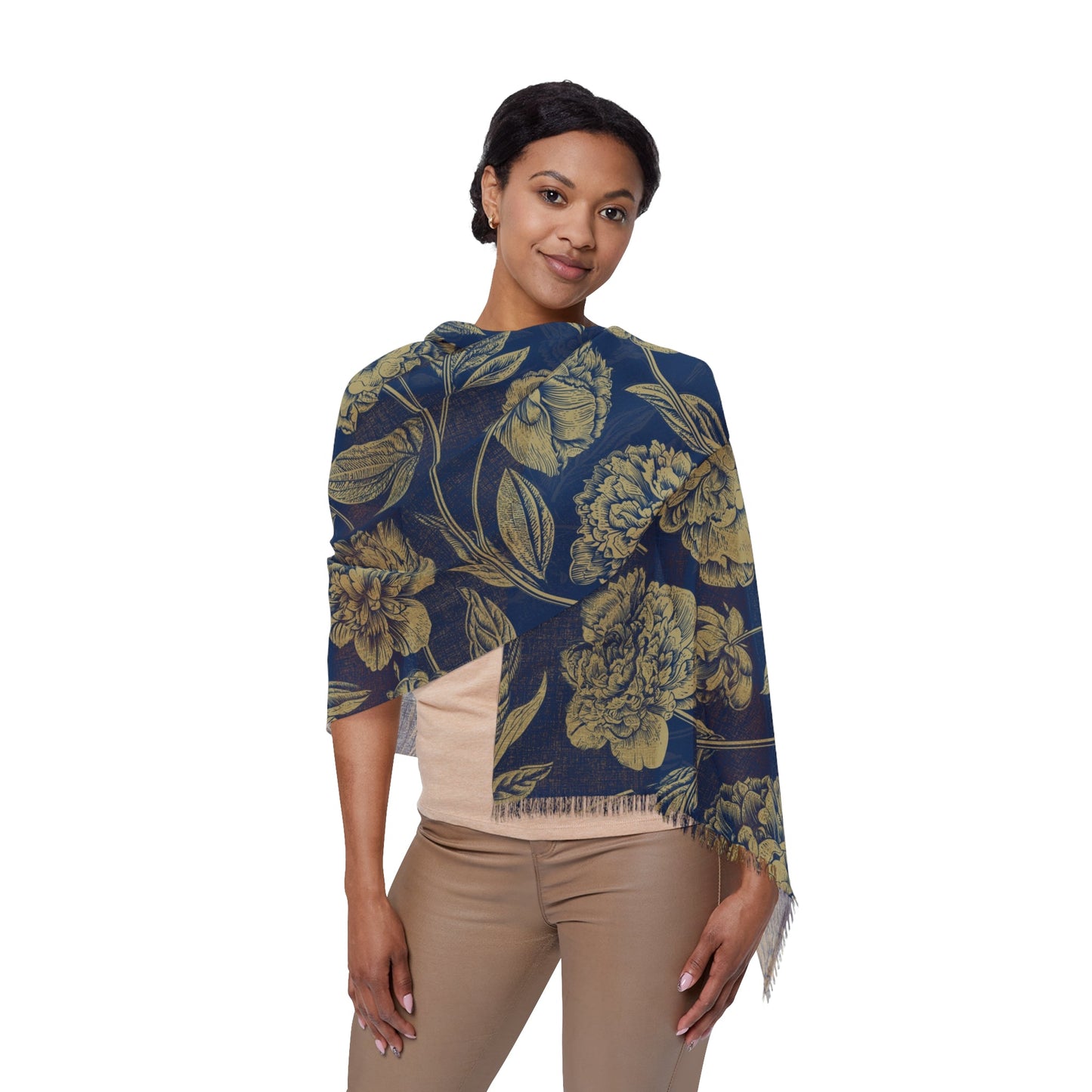 Scarf | Blue & Gold | Peony