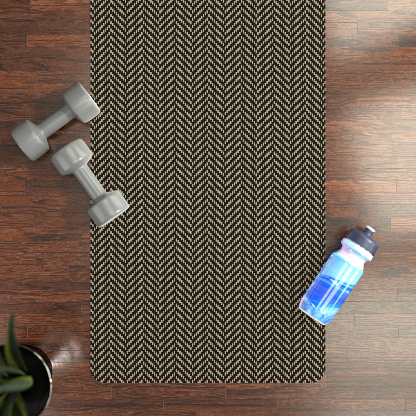 Yoga Mat | Black & Gold | Herringbone