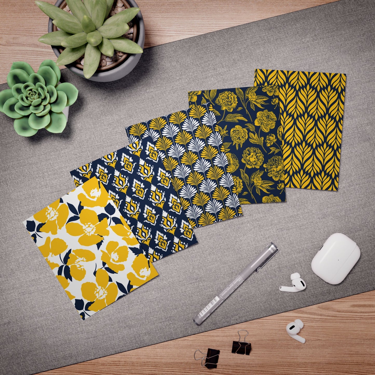 5 Notecards | Yellow & Blue